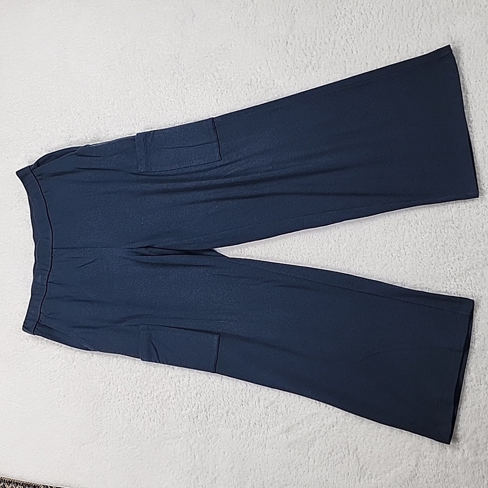 Eileen Fisher Navy Pull On High Rise Wide Leg Pants With Pockets
